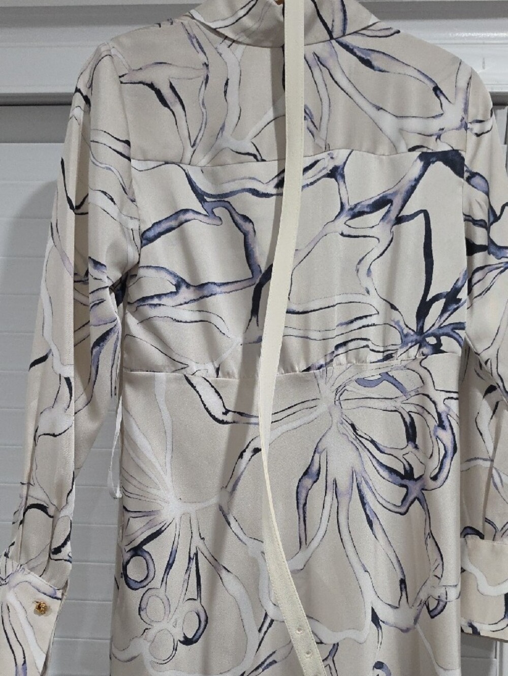Donna Karan Ivory Midi Dress with Black and Navy Abstract Print - Picture 2 of 3